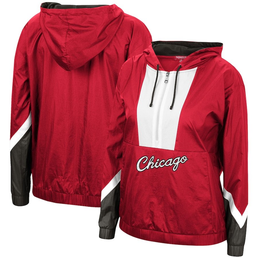 sour rag Prompt Women's Chicago Bulls Mitchell & Ness Red Half-Zip Windbreaker 2.0 Hoodie |  FLJ