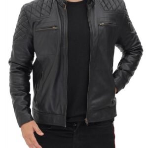 cafe racer black leather jacket