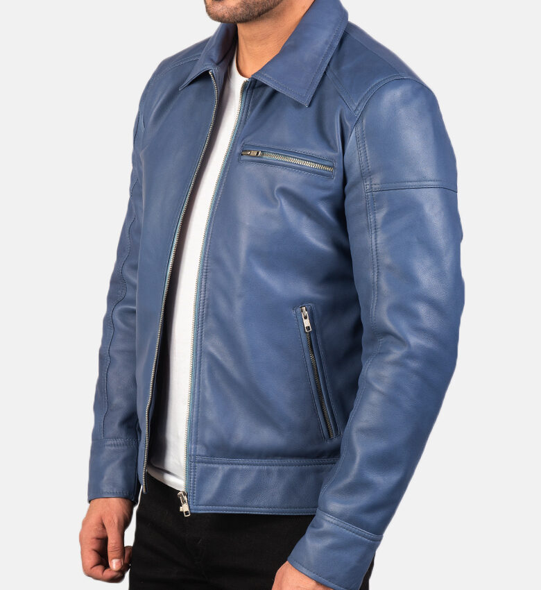 Mens Blue Real Leather Biker Jacket - Film Leather Jacket