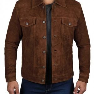 Mens Dark Brown Trucker Suede Jacket