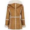 Womens Brown Suede Faux Fur Overcoat With Hood