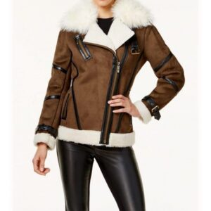 Asymmetrical Faux Leather Shearling Jacket