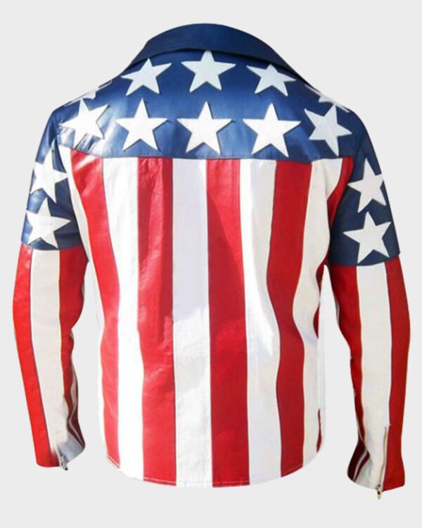 American White Double Breasted Mens US Flag Leather Jacket