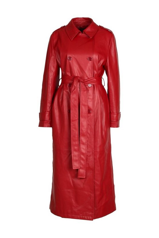Megan Fox Faux Red Leather Coat