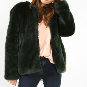 Womens Green Coat with Faux Fur