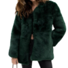 Womens Green Coat with Faux Fur