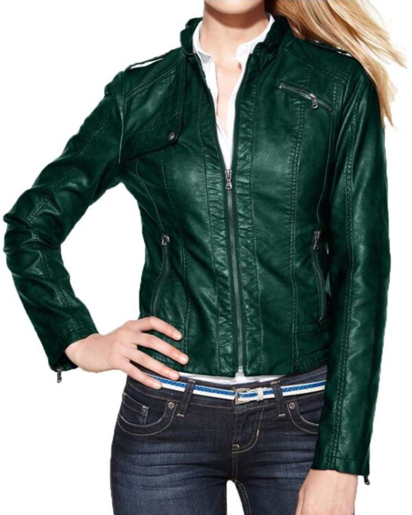Women’s Green Moto Leather Jacket