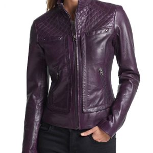 Womens Quilted Purple Leather Jacket