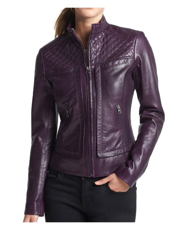 Womens Quilted Purple Leather Jacket