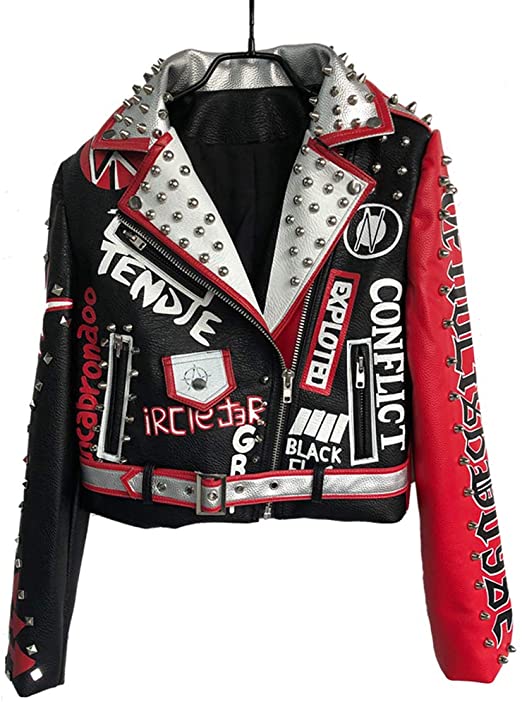 hzikk punk rock leather studded jacket