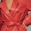 Megan Fox Faux Red Leather Trench Coat