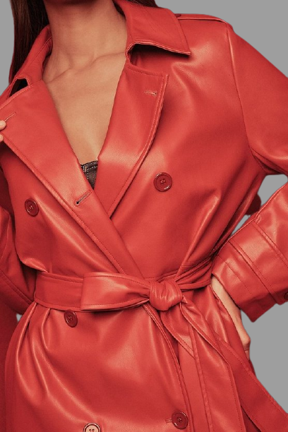 Megan Fox Faux Red Leather Trench Coat
