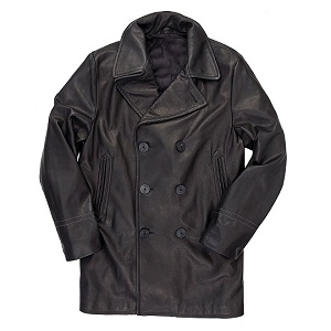 Mens Leather Navy Peacoat
