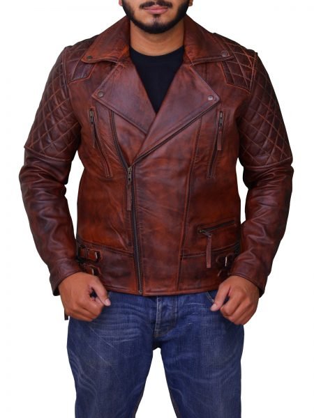 Classic-Diamond-Motorcycle-Biker-Brown-Distressed-Vintage-Leather-Jacket