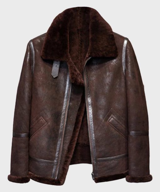 Distressed-B3-Mens-Brown-Shearling-Leather-Jacket