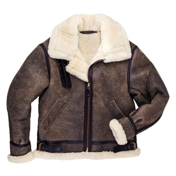 Distressed Brown B-3 Sheepskin Leather Jacket