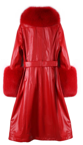 FAUX FUR GENUINE LEATHER COAT IN RED 1