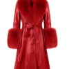 FAUX FUR GENUINE LEATHER COAT IN RED