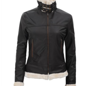 Frances Womens Brown Leather B3 Shearling Bomber Jacket