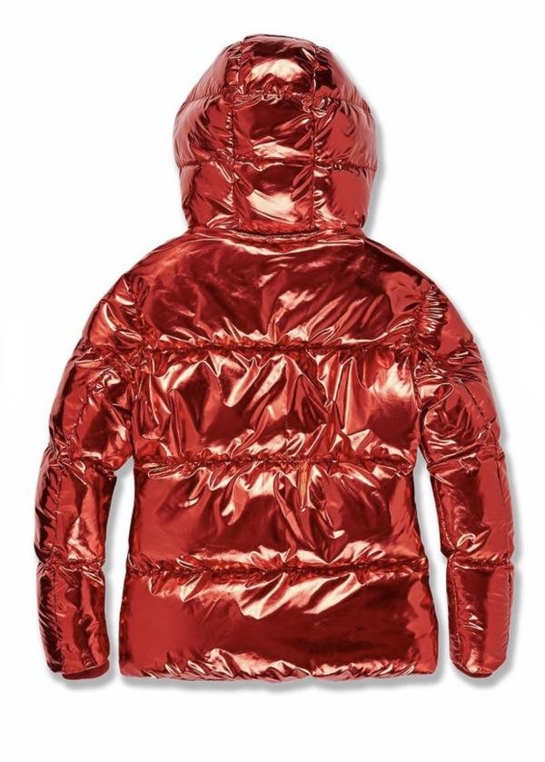 champion metallic puffer jacket red