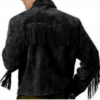 Mens Simple Style Western Suede Black Fringe Jacket Coat - 1