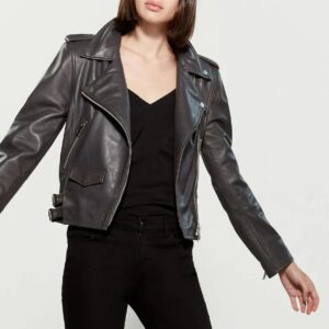 Women’s Dark Grey Leather Moto Jacket