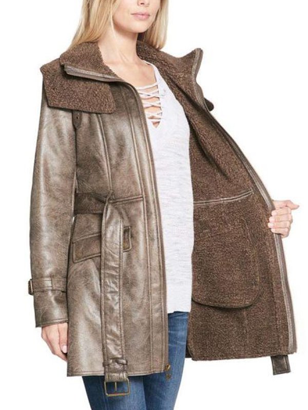 Women’s Mid-Length Shearling Duster Trench Coat