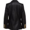 Black Double Breasted Kim Kardashian Leather Coat 1