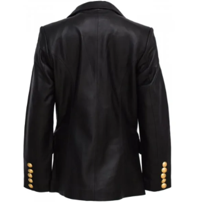 Black Double Breasted Kim Kardashian Leather Coat 1