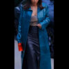 Kim Kardashian Blue Leather Coat