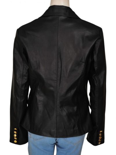Kim Kardashian Double Breasted Black Leather Jacket
