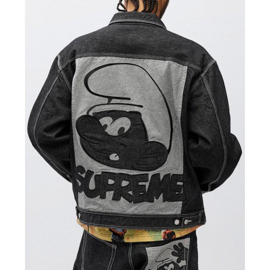 supreme smurfs leather jacket