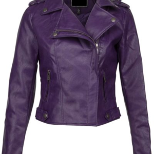 Womens Purple Real Leather Moto Biker Jacket