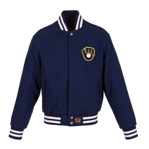 Women's JH Design Navy Milwaukee Brewers Embroidered Logo All-Wool Jacket