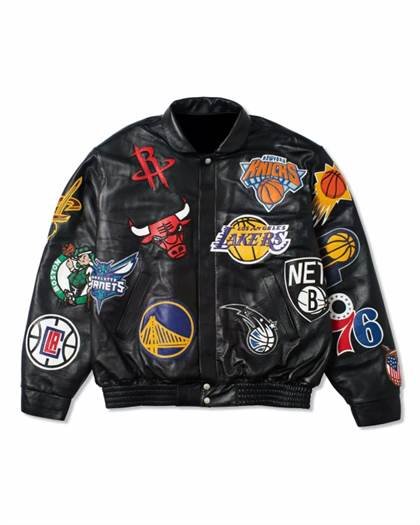 Black NBA Teams Collage Leather Jacket