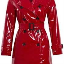 Shiny Red Leather Double Breasted Coat