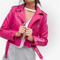 Women Pink Zipper Leather Jacket