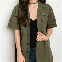 Women Short Sleeve Rock Army Green Jacket
