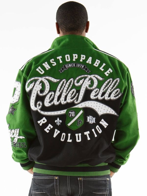 Unstoppable Pelle Pelle Revolution Green Varsity Jacket 1