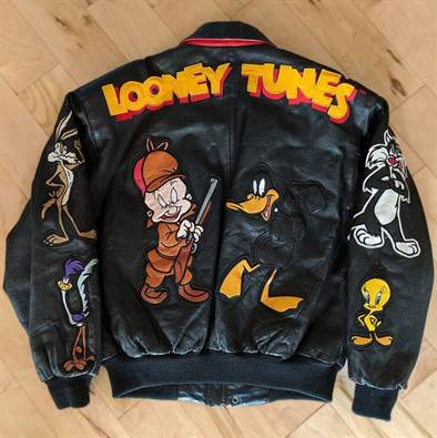90s Looney Tunes Cartoon Leather Bomber Jacket