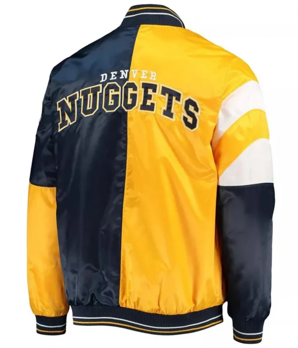 Denver Nuggets Color Block Navy Blue and Yellow Satin Full-Snap Jacket 1