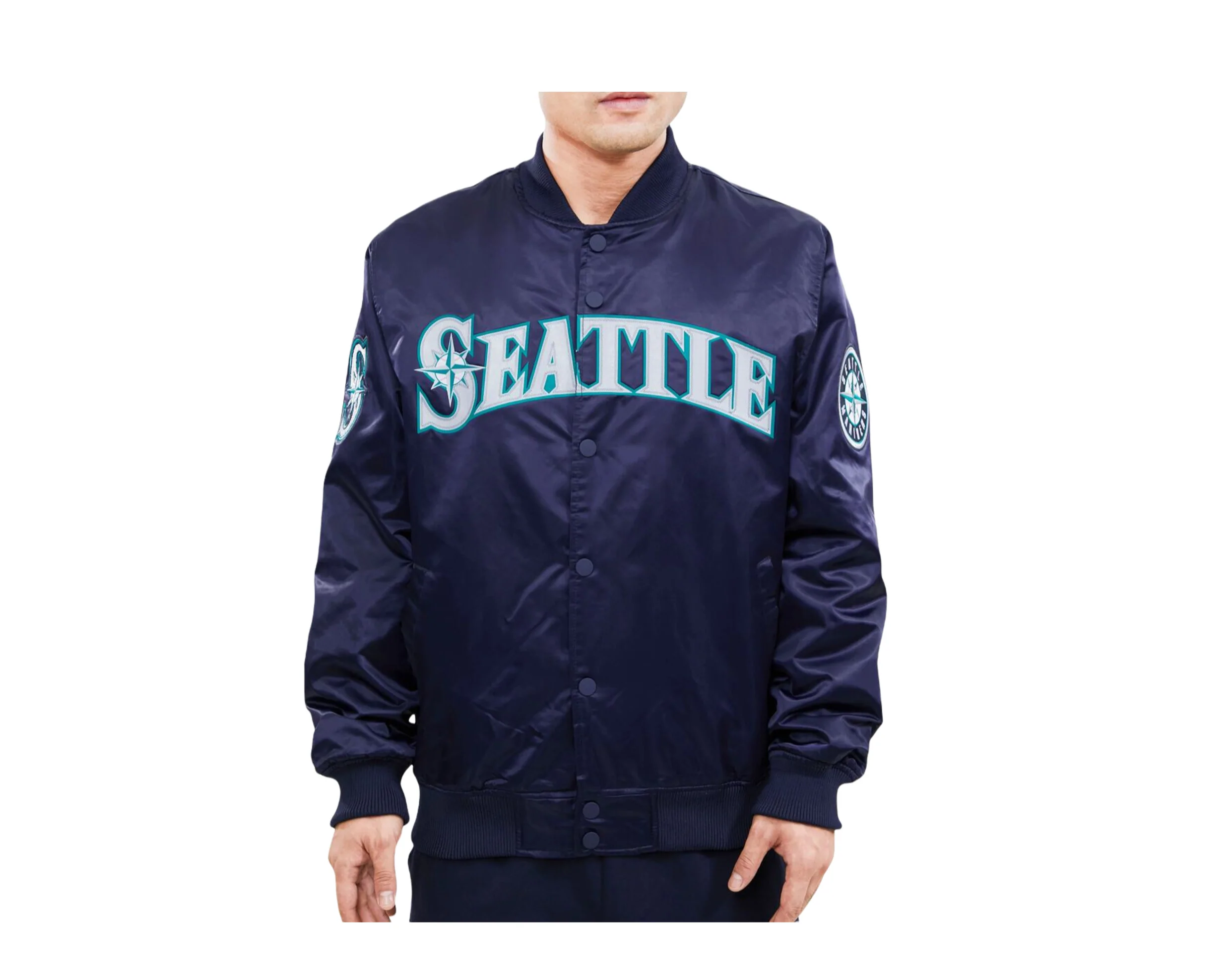 Seattle Mariners Starter Reliever Varsity Satin Raglan Full-Snap Jacket -  Navy/Aqua