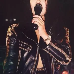 Selena Quintanilla Black Long Leather Studded Coat