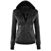 Women’s Black Fitted Bomber Leather With Hood Jacket
