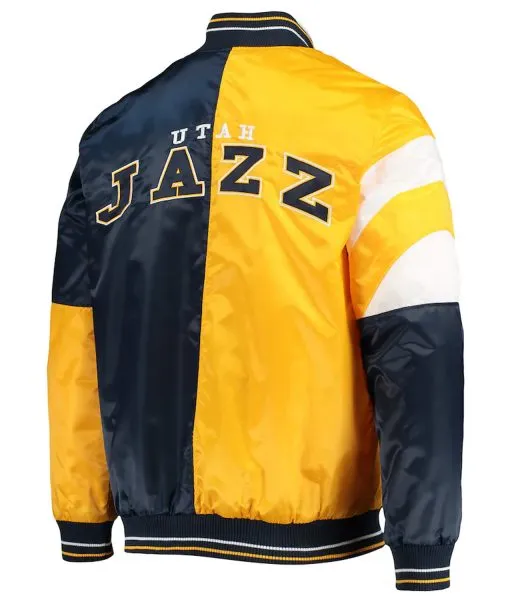 75th Anniversary Leader Utah Jazz Color Block Navy Blue and Yellow Satin Jacket