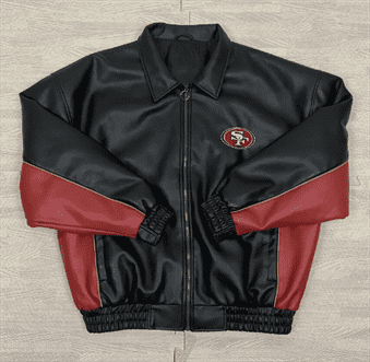 Bundesliga San Francisco 49ers Logo Brown Black Leather Jacket