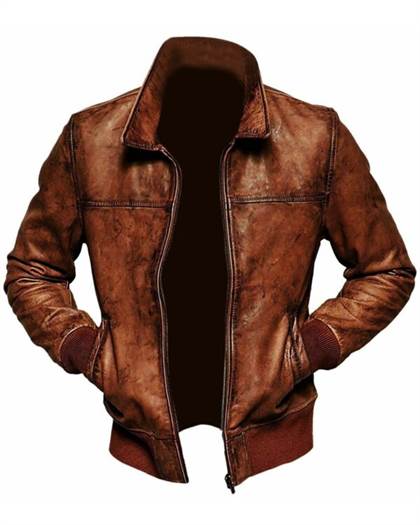 Classic Distressed Brown Biker Jacket For Men’s