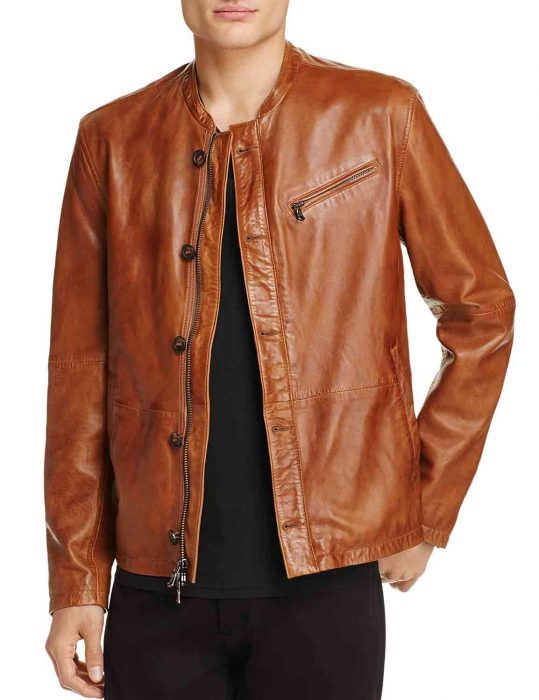 Brown Leather Moto Jacket Men