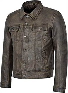 Dirty Brown Leather Trucker Jacket | FLJ