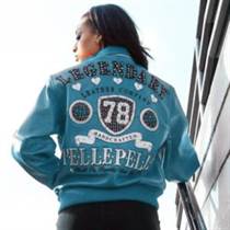 Pelle Pelle Womens Encrusted Varsity Turquoise Jacket
